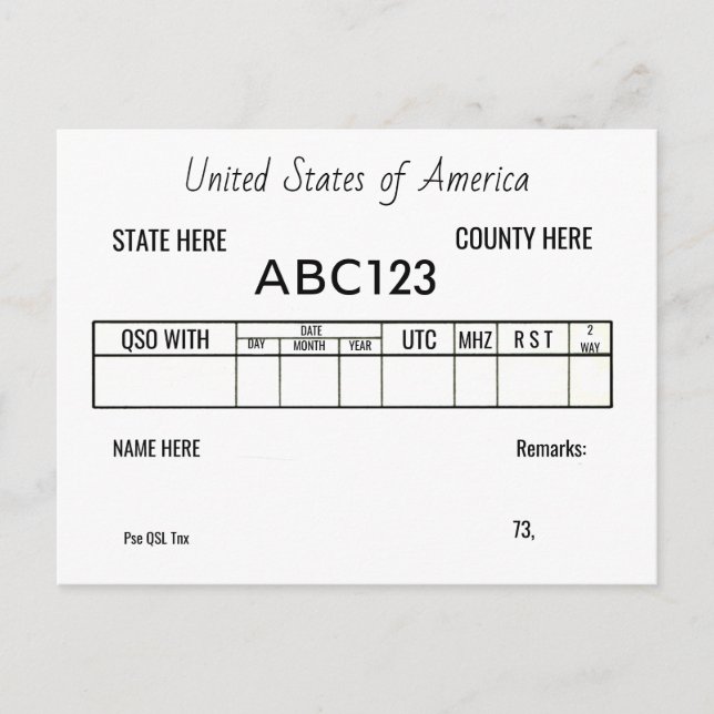 Contatos de Operadores de Rádio Amador de Cartão Q (Frente)