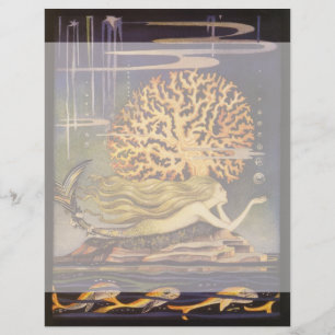 Conto de fadas do vintage, sereia pequena no coral