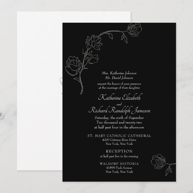 Contorno de Jasmine Convite Formal para Casamento  (Frente/Verso)