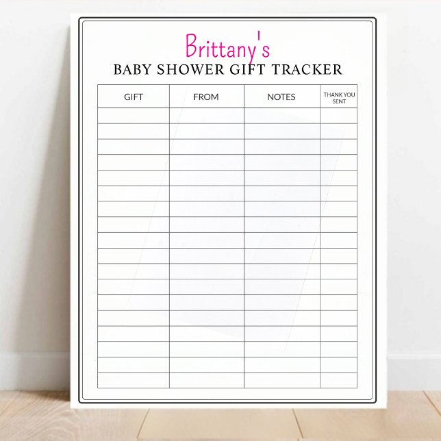 Controlador de Registro de Ofertas de Chás de fral (Personalized Baby Shower Gift Log Tracker)