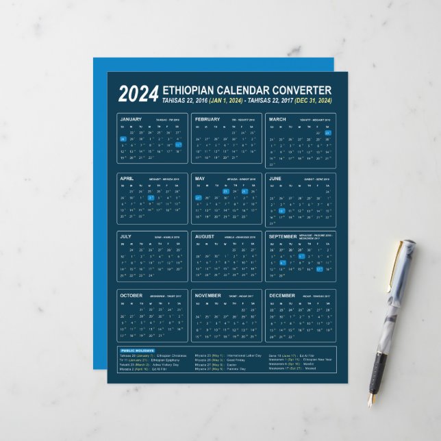 Conversor de Calendário Etíope para 2024 (Frente/Verso In Situ)
