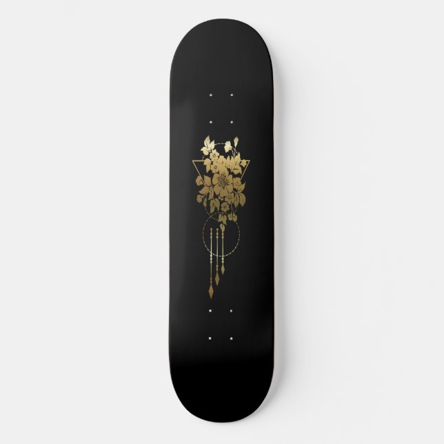 Convés de skate "Geométrico Floral em Dourado" (Frente)
