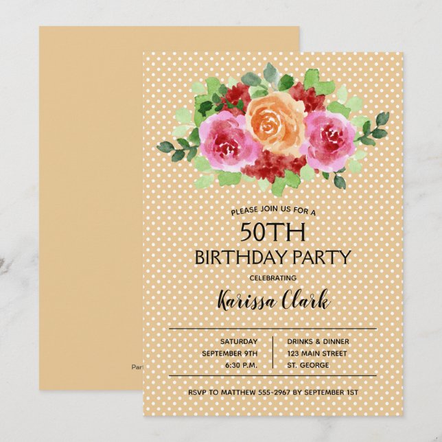 Convidações de Aniversário para Aquarela Floral El (Frente/Verso)