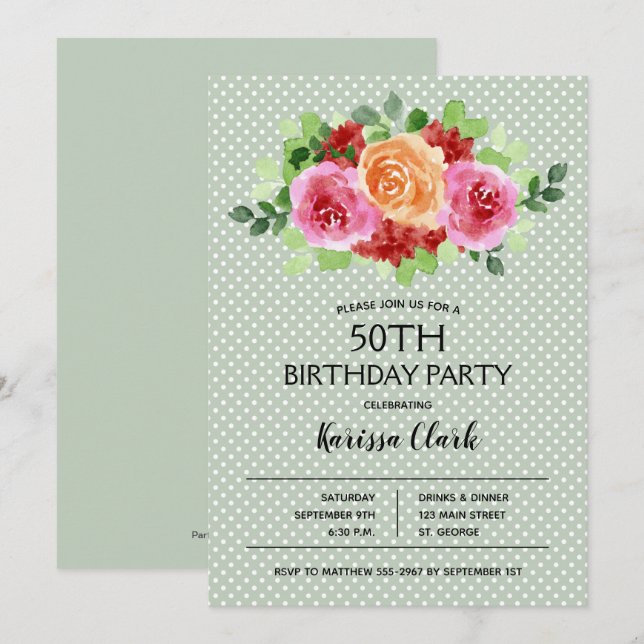 Convidações de Aniversário para Aquarela Floral El (Frente/Verso)