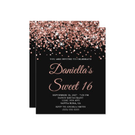 Convidado 16 Glitter Preto Dourado com Rosa de Orç