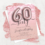 Convidado de 60º Aniversário do Balão Dourado rosa<br><div class="desc">Elegante 60ª Festa de aniversário Rosa do balão Dourado modelo de convite à Glitter. festas de aniversário excelentes para homens e mulheres.</div>
