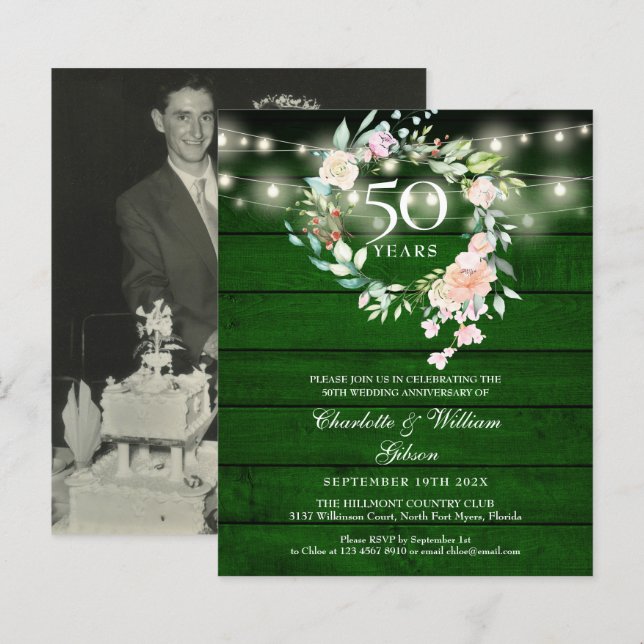 Convidado de Foto de 50º Aniversário Rustic Floral (Frente/Verso)