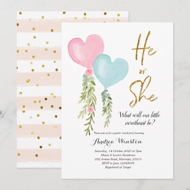 Convidado de Menino ou Menina Revelar Convite (Frente/Verso)