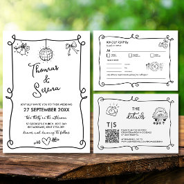 Convidado Desenho à Mão Caprichoso Ondulado RSVP