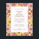 Convidado para Festa de Aniversário de Bócio Flora<br><div class="desc">Convite de aniversário Floral Amarelo-Cor-de-rosa-Boho Retro Orçamento</div>
