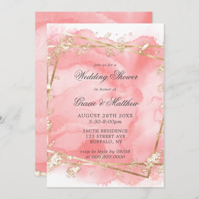 Convidados para Chá de casamento Dourado de Contat (Frente/Verso)