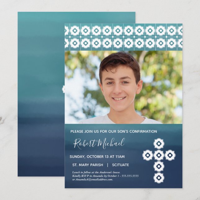 Convidar Foto de Confirmação - Cartão Personalizad (Frente/Verso)