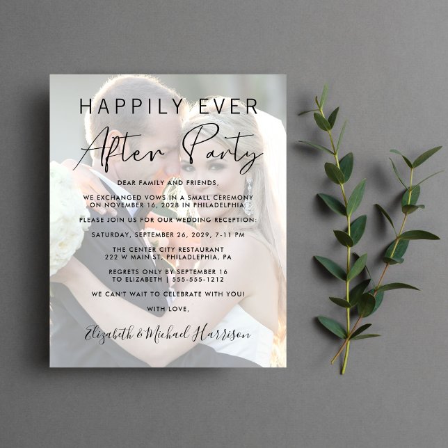 Convidar para Recepção de casamento de Fotografias (A stylish photo overlay invitation for a reception to celebrate your elopement or private wedding)