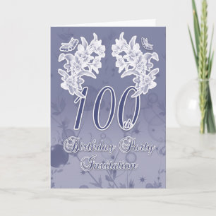 Convite 100th Birthday Party Invitation, Blue And White Fl