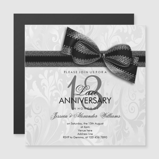 Convite 13º Aniversário de Casamento com Renda Damasko e A (Frente/Verso)