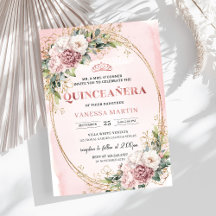 Convite 15 Anos Floral Rosa com Verde Eucalipto