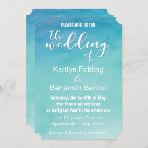 Convite 1b para Casamento de Ombre Azul e Teal