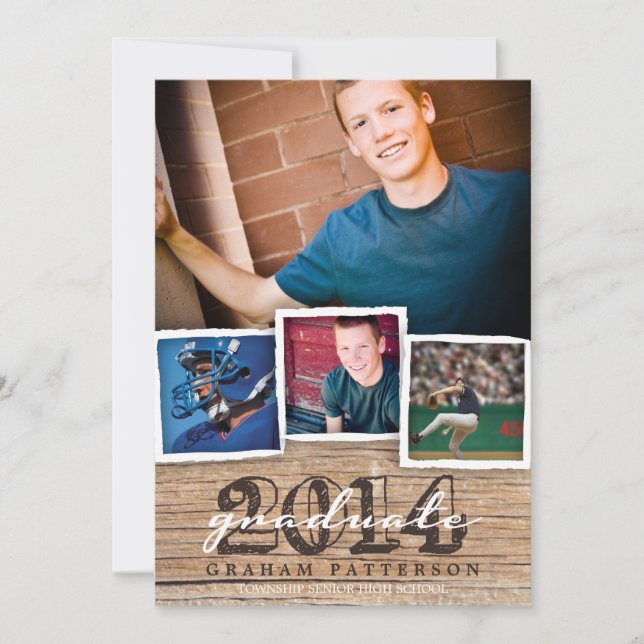 Convite 2014 rústico de madeira da graduação do (Frente)