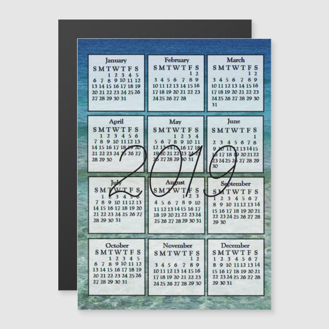 Convite 2019 Calendar Magnet Blue Water (Frente/Verso)
