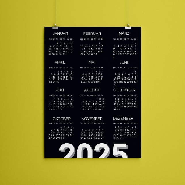 Convite 2025 Kalender Deutsch Preto E Branco (2025 Kalender Deutsch Black And White Magnetic Invitation)