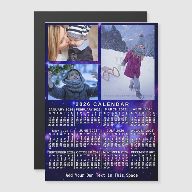 Convite 2026 Calendar Year Space Nebula 3 Custom Photos (Frente/Verso)