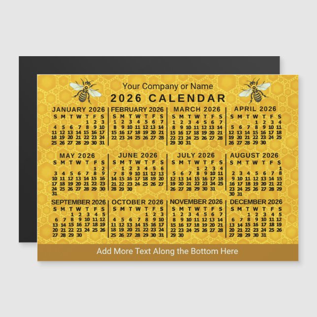 Convite 2026 Year Calendar Bee Honeycomb Apiary Custom (Frente/Verso)