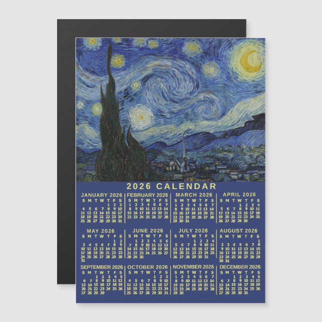Convite 2026 Year Calendar Starry Night or Custom Photo (Frente/Verso)