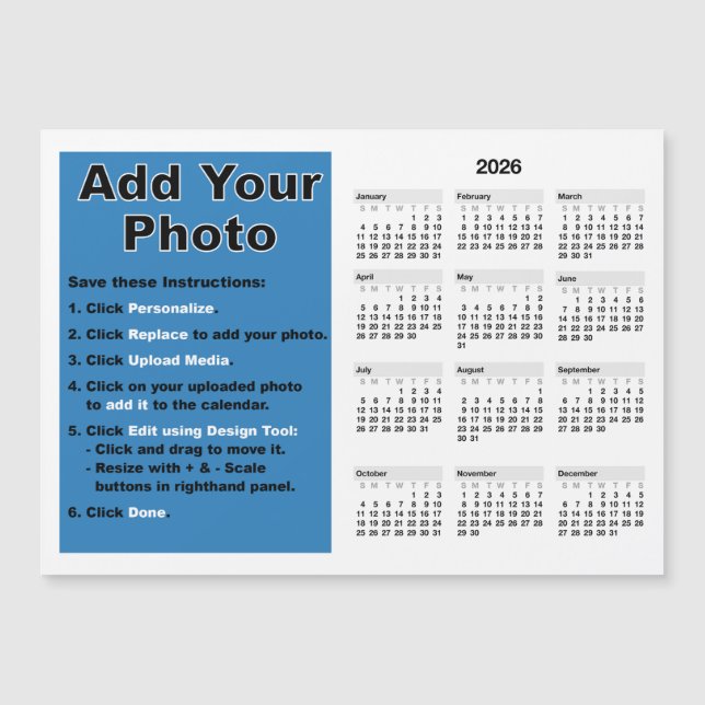 Convite 2026 Your photo 5x7 Mini Calendar Magnet Template (Frente)