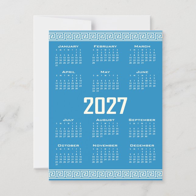Convite 2027 Calendar, Greek Fret, Cosmic Latte on Blue (Frente)