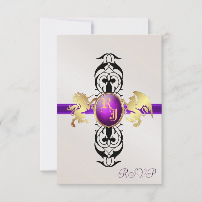 Convite 2 de resposta RSVP Roxo Príncipe e Princes (Frente)
