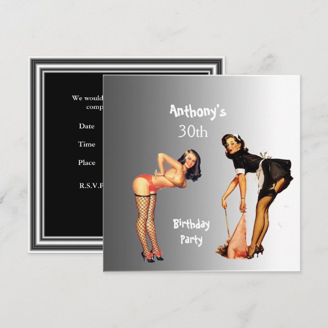 Convite 2 Festa de aniversario de meninas Pin-up B (Frente/Verso)