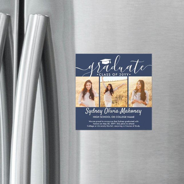 Convite 3 Anúncio de Graduação Magnética Azul do Marinho d (Criador carregado)