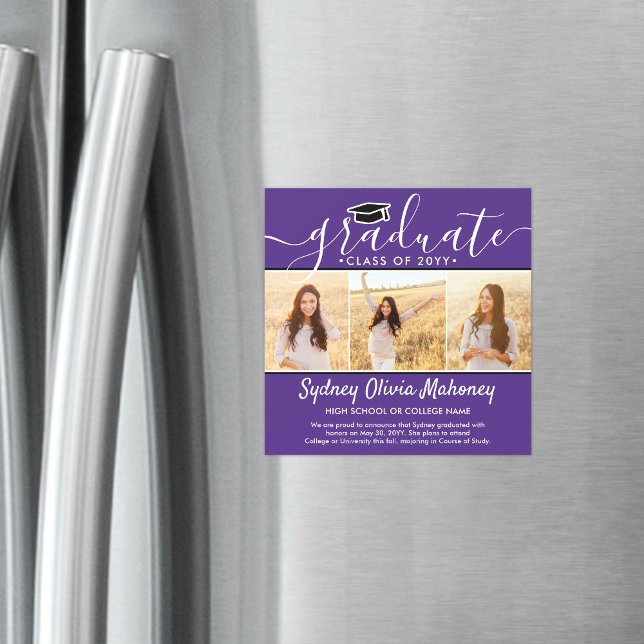 Convite 3 Anúncio de Graduação Magnética Púrpura Foto (Criador carregado)