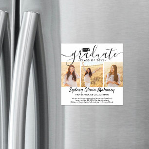 Convite 3 Anúncio de Graduação Magnética Quadrada de Foto