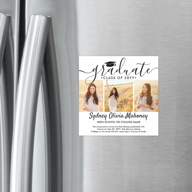 Convite 3 Anúncio de Graduação Magnética Quadrada de Foto (Criador carregado)