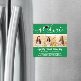 Convite 3 Anúncio de Graduação Magnética Verde de Foto