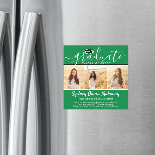 Convite 3 Anúncio de Graduação Magnética Verde de Foto