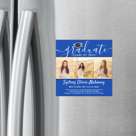 Convite 3 Fotos de Anúncio de Formatura Magnético Azul