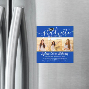 Convite 3 Fotos de Anúncio de Formatura Magnético Azul