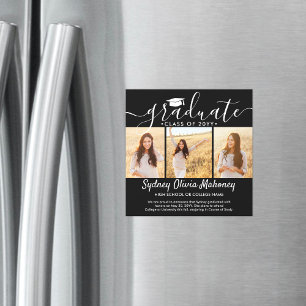 Convite 3 Fotos de Anúncio de Graduação Magnético Preto