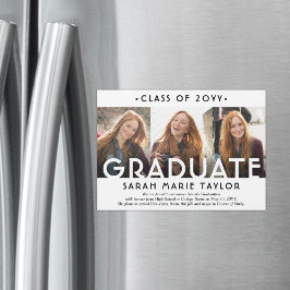 Convite 3 Photo Collage Magnetic Graduation Announcement