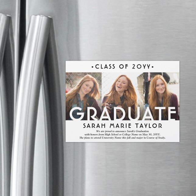 Convite 3 Photo Collage Magnetic Graduation Announcement (Criador carregado)