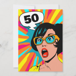 Convite 50 anos surpreendido mulher pop art