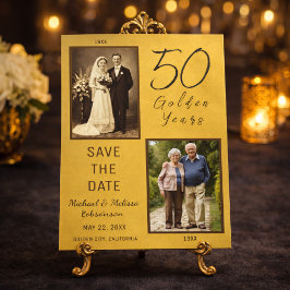 Convite 50 Golden Years Save the Date Gold Magnetic Card