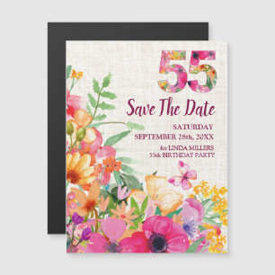 Convite 55 anos Floral Linen 55º aniversário Salvar a data