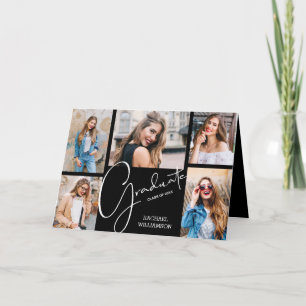 Convite 5 Colagem de Graduação de Fotos Preta Dobrada