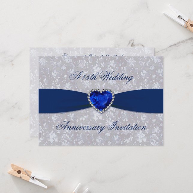 Convite 5x7 de 45 Anos de Casamento Bold Damask (Frente/Verso In Situ)