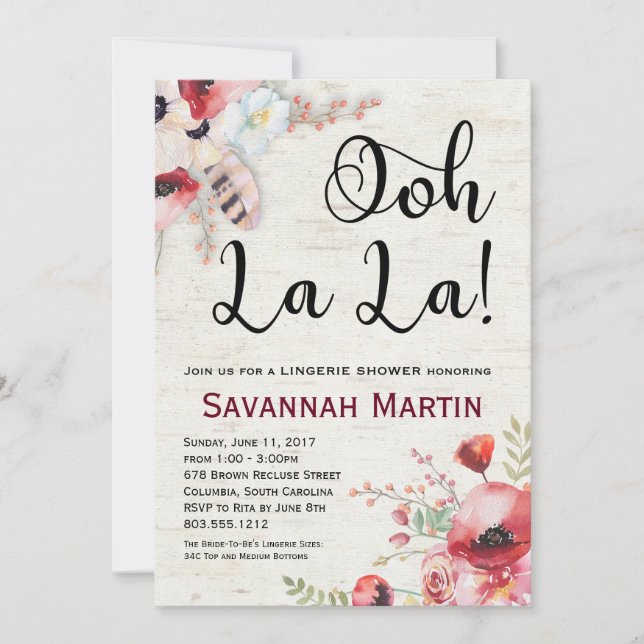 Convite 5x7 do chá da lingerie do vidoeiro de Boho (Frente)