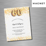 Convite 60º aniversário do confete de ouro branco luxo<br><div class="desc">Para uma elegante 60ª festa de aniversário. Um fundo branco chic. Decorado com confete de ouro. Personalize e adicione um nome e detalhes da parte. O nome é escrito com um script de estilo manuscrito. Número 60 com letra de estilo de balão.</div>
