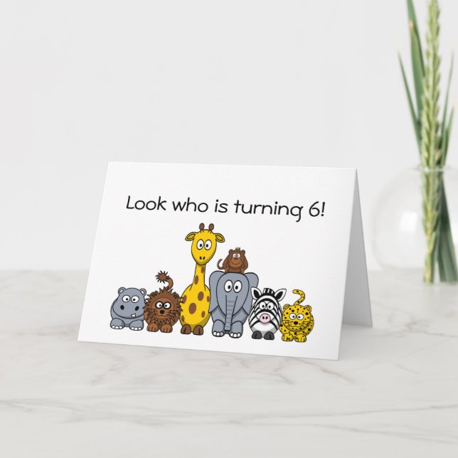 Convite 6 Aniversário de Cartoon Animais Selvagens (Frente)
